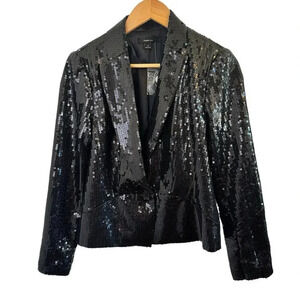 Double Zero Black Sequin Blazer One Button Front Jacket Women's M NWOT